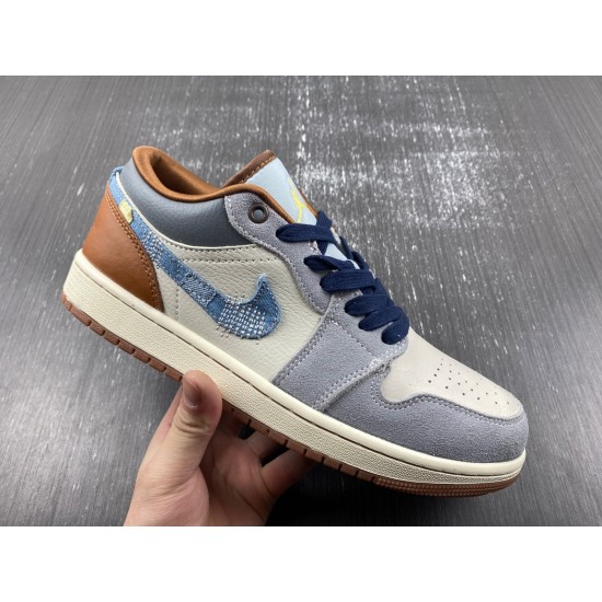Jordan 1 Low SE Phantom Repaired Denim Swoosh Men